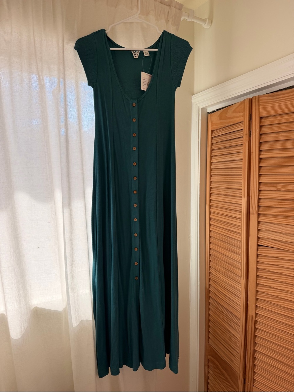 Roxy Teal Ribbed Short-Sleeve Button-Front Top - Picture 2 of 4